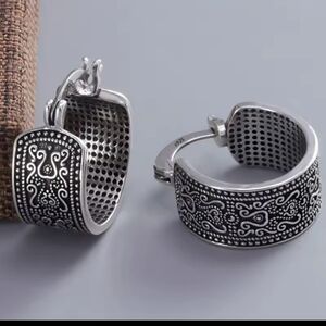 925 Sterling Silver Texture Flower Trendy Simple Earrings